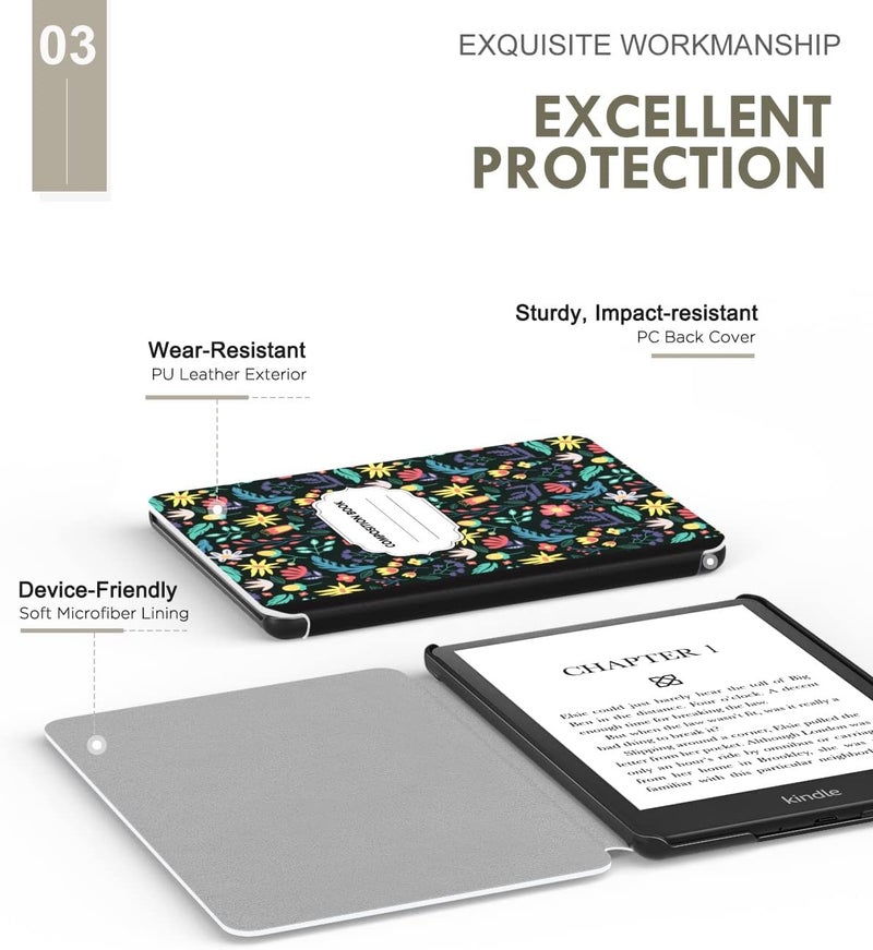 MoKo Case for 6.8" Kindle Paperwhite (11th Generation-2021) and Kindle Paperwhite Signature Edition, Light Shell Cover with Auto Wake/Sleep for Kindle Paperwhite 2021 E-Reader, Colorful Flowers - Image 4